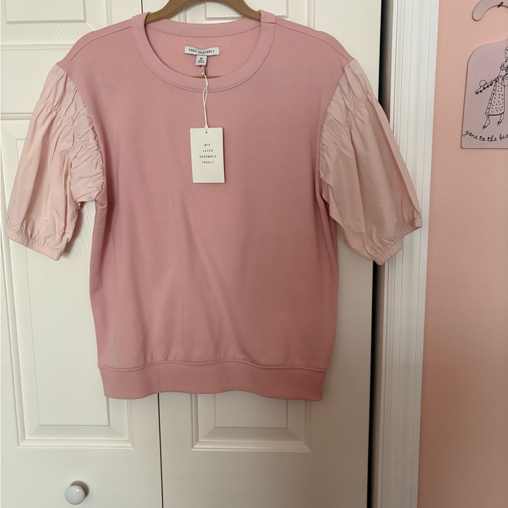 Pink Puff Sleeve Free Assembly Top.